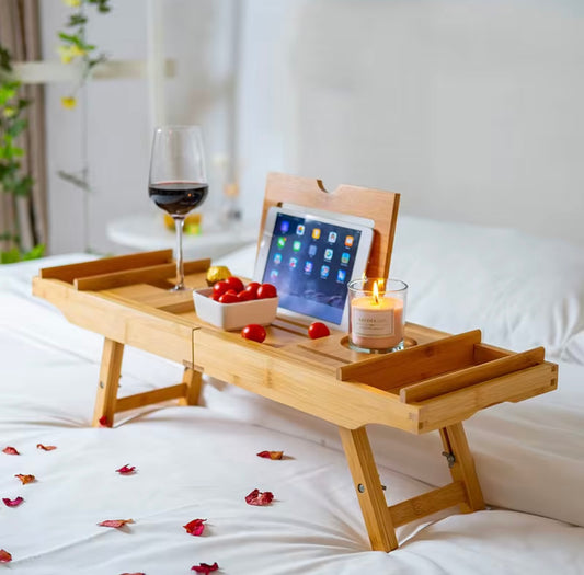 Extendable Bamboo Bathtub Spa Tray. Caddy Organizer