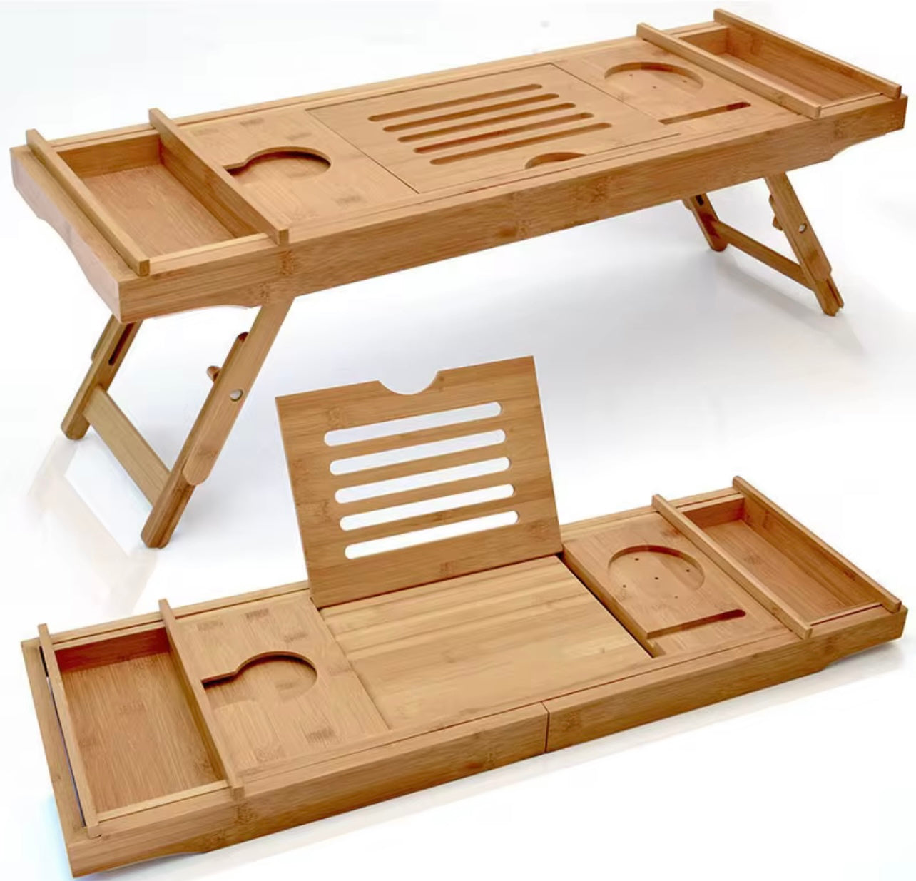 Extendable Bamboo Bathtub Spa Tray. Caddy Organizer