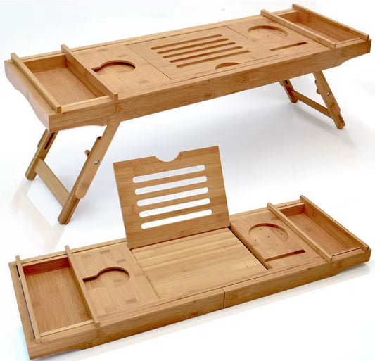 Extendable Bamboo Bathtub Spa Tray. Caddy Organizer