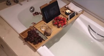 Extendable Bamboo Bathtub Spa Tray. Caddy Organizer